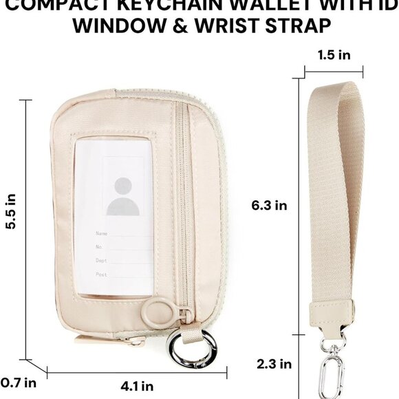 Beige Mini Zip Card Case for Women with ID Window Coin Purse Lightweight Wallet - Picture 8 of 8